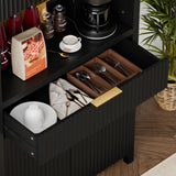 Lulive 71" Fluted Pantry Cabinet with Charging Station & Adjustable Shelves, Spacious Kitchen Storage Cabinet with Open Countertop & Drawer for Dining Room, Living Room, Black Lulive