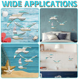 HINGTAI 3Pcs Wood Seagull Beach Wall Decor, Wall Art Beach Decorations Nautical Self-adhesive Seagull Decorations Coastal Themed Decors, Beach Seagull Ocean Decorations for Home Bedroom Living Room HINGTAI