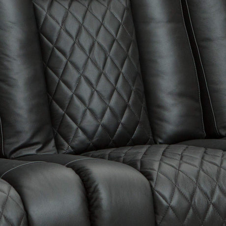 Seatcraft Anthem Home Theater Seating - Italian Leather - Power Recline Sofa - Fold-Down Table - Powered Headrests - Arm Storage - USB Charging - Cup Holders, Black Seatcraft