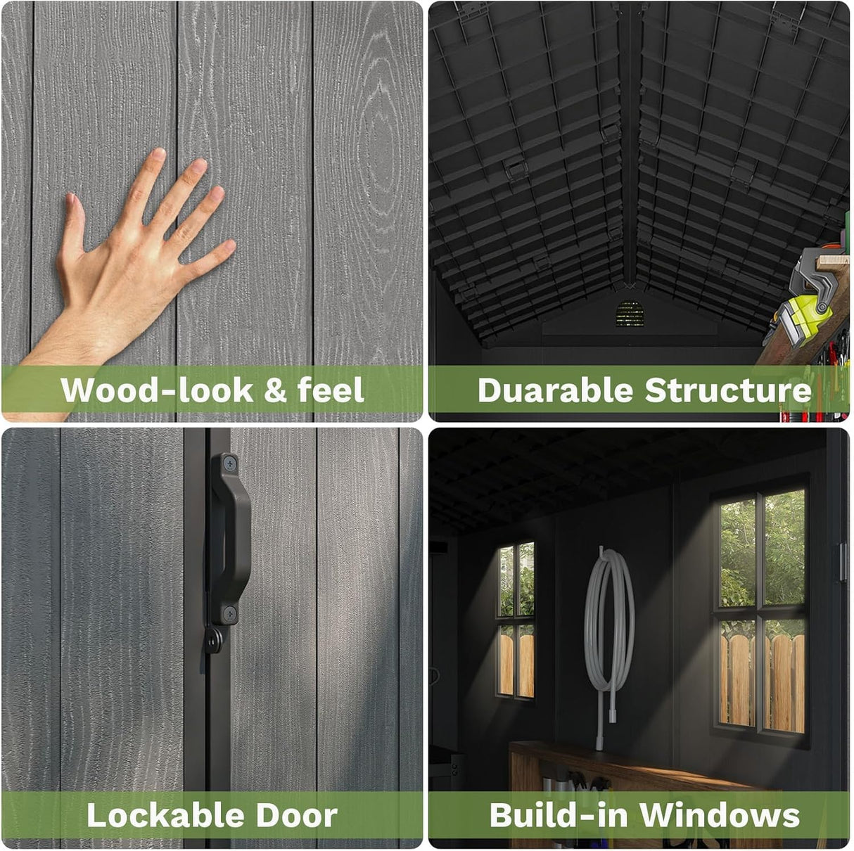 Patiowell 4x8 FT Outdoor Storage Shed with Floor & Windows, Lockable Resin Tool Shed for Garden, Backyard, Patio, and Lawn Equipment - Easy Assembly, All-Weather Protection, Gray (Fit-it Shed) Patiowell