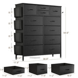 Lulive Dresser for Bedroom with 12 Drawers, Tall Dresser Chest of Drawers with Side Pockets and Hooks, Fabric Dresser Storage Tower for Closet, Hallway, Living Room (Black) Lulive