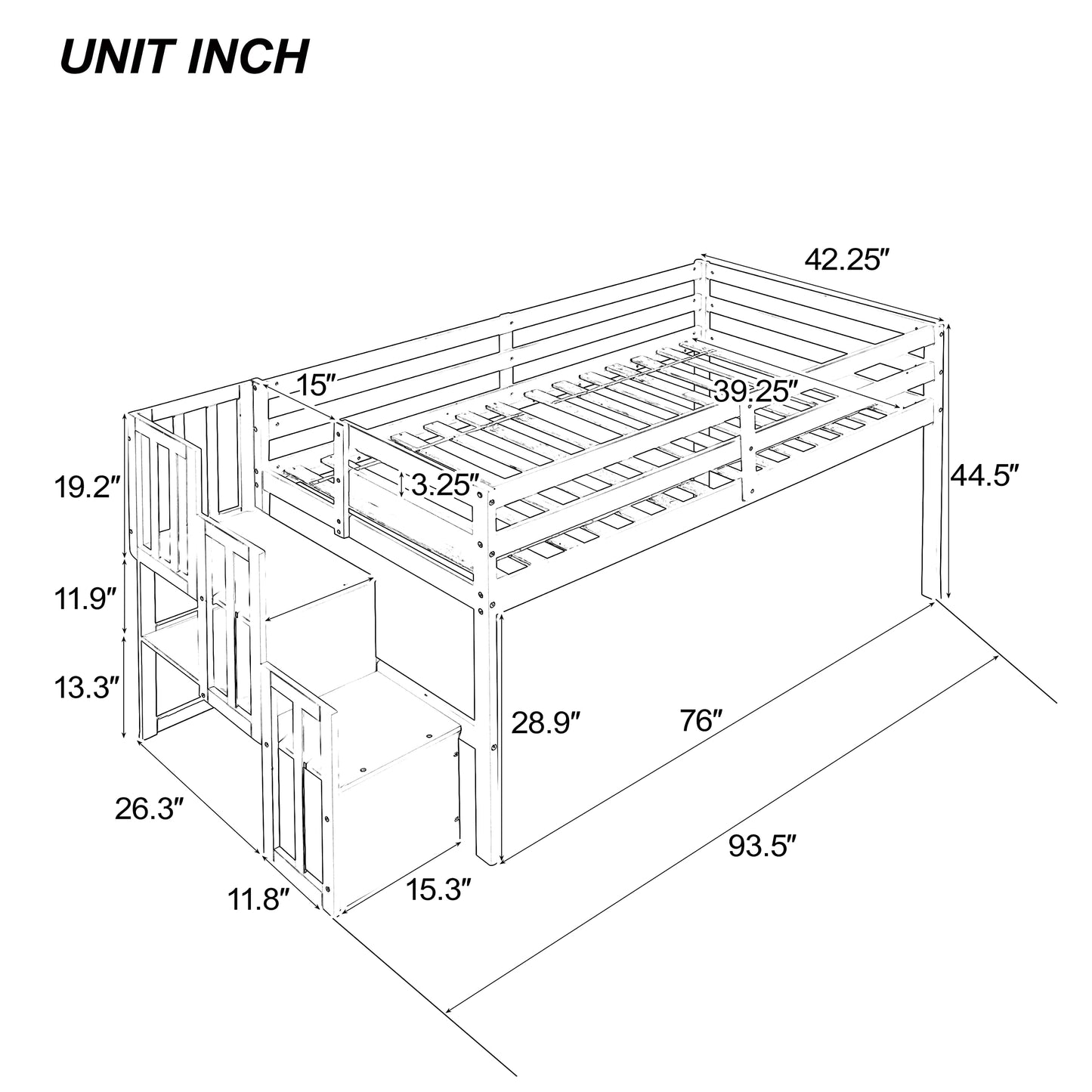 CITYLIGHT Twin Low Loft Bed with Staircase and Storage, White Wood Frame for Kids - WoodArtSupply