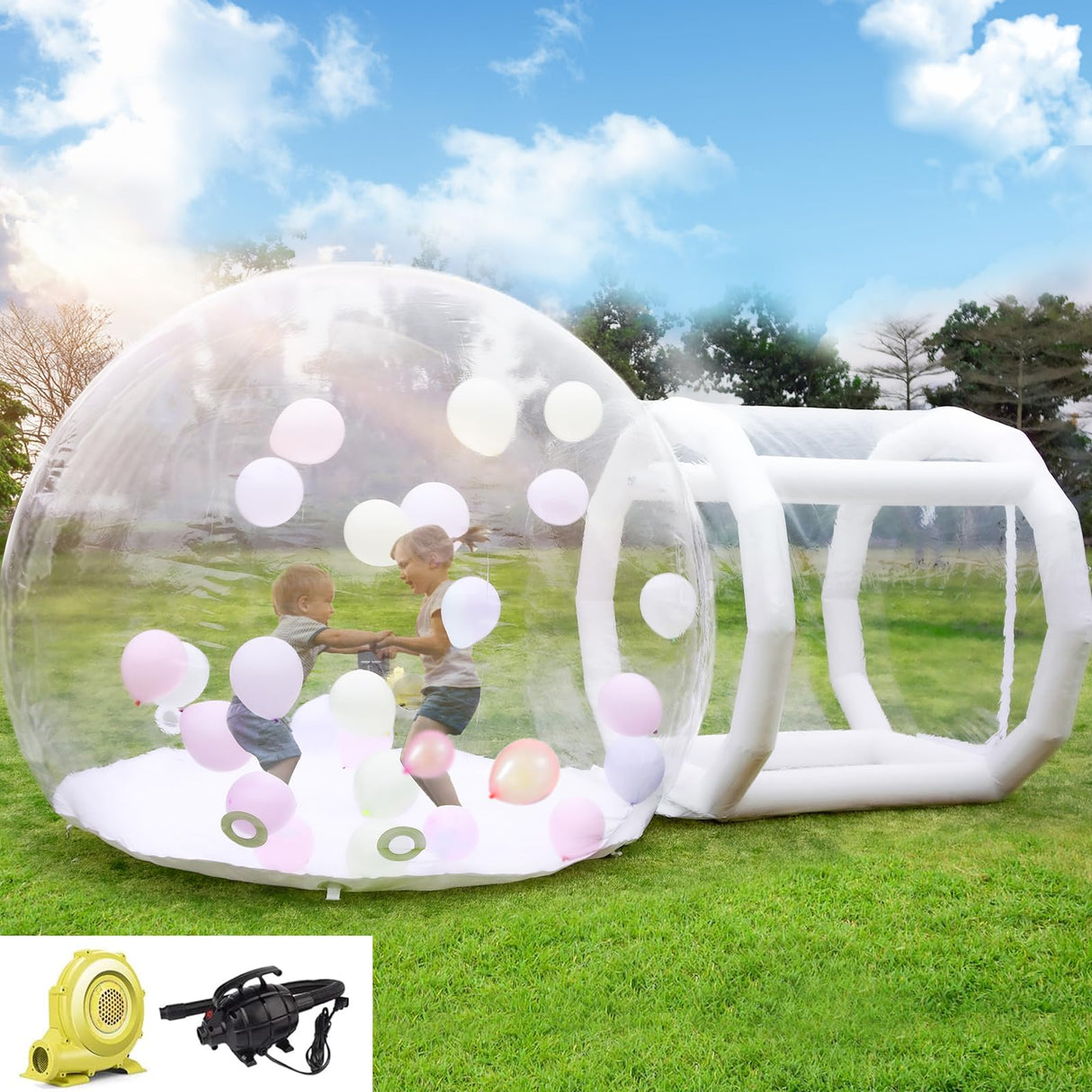 10FT Inflatable Bubble House Dome for Kids, Clear PVC Inflatable Bubble House Tent with Tunnel, Bubble Balloon House with 750W Air Blower, 600W Air Pump Inflatable Dome for Party (Clear, 10FT) Gaonala