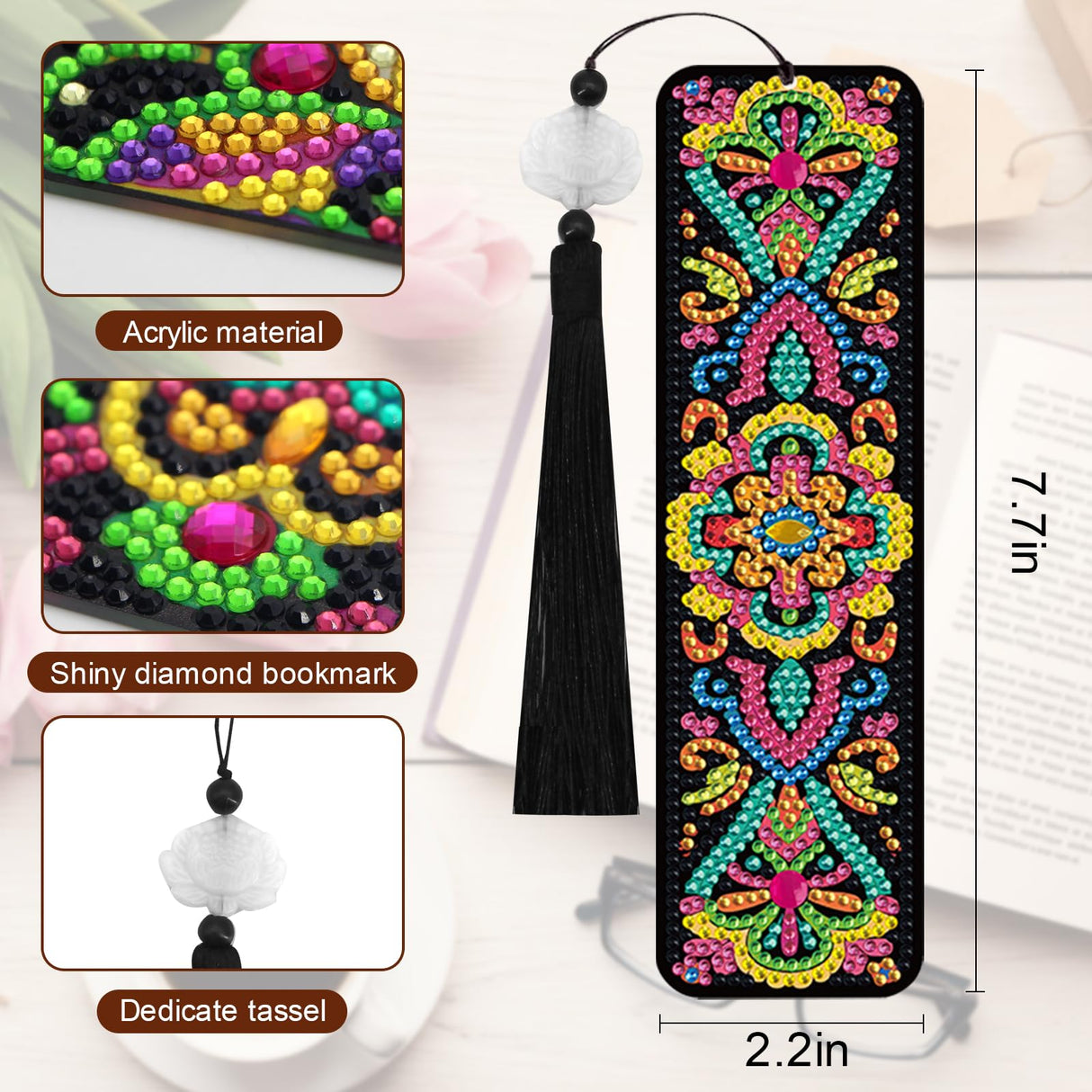 geesfayan 8 Pcs Diamond Art Bookmarks Kits for Adults with Tassel, 5D DIY Book Marks Dimond Art Paintings Gem Art,Diamond Painting Bookmarks for Book Lovers(Mandala) geesfayan