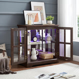 Mcltopz 2 Tiers Lighted Curio Glass Display Cabinet, 2 Lattice Doors Retro Curio Cabinet with Adjustable Shelves, Elegant Glass Display Cabinet Display Case Showcase Bookcase for Living Room (Cherry) Mcltopz