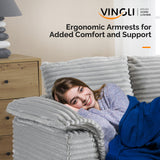 VINGLI 56" Oversized Chaise Lounge Chair, Light Grey Comfy Corduroy Chaise Sofa Recliner Bed Upholstered Sleeper Couch Bed with Throw Pillows and Armrests for Living Room, Movie Room, Bedroom VINGLI