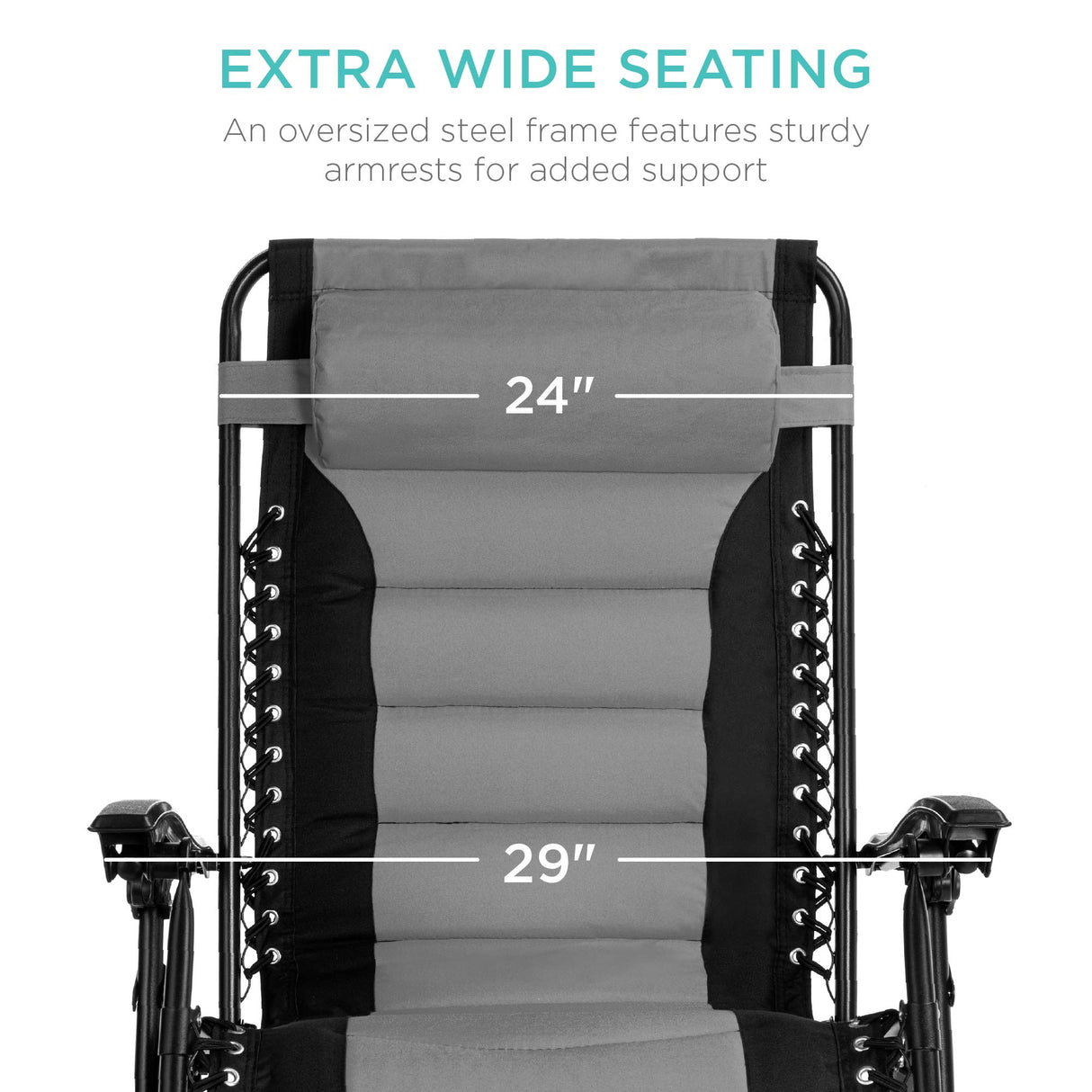 Best Choice Products Oversized Padded Zero Gravity Chair, Folding Outdoor Patio Recliner, XL Anti Gravity Lounger for Backyard w/Headrest, Cup Holder, Side Tray, Polyester Mesh - Black/Gray Best Choice Products