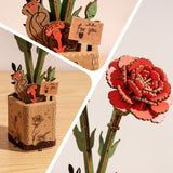 ROBOTIME 3D Puzzles Wooden Artifical Flower Red Carnation DIY Model Building Kit to Build for Adults Bouquet Botanical Collection Craft Brain Teaser Puzzle Creative Gift Home Decor ROBOTIME