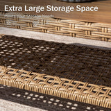 PHI VILLA Wicker Patio Furniture Set, Outdoor L-Shaped Sectional Sofa with Cushions and Acacia Wood Coffee Table, Boho Style for Garden, Deck, or Poolside Lounge，Navy Blue PHI VILLA