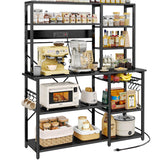 SUPERJARE Larger Bakers Rack with Power Outlets, 6-Tier Microwave Stand, Coffee Bar with 12 S-Shaped Hooks, Kitchen Shelf with Wire Basket, 47.2 x 15.5x 66.9 Inches, Black SUPERJARE