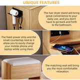 Galasil Fluted Make Up Vanity Desk with Mirror and Lights Chair,Wooden Vanities Desk with Glass top,Oak Vanity, Adjustable Side Cabinet,Modern Dressing Table Set w/Charging Station for Bedroom galasily