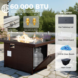 BULEXYARD 7 Piece Highback Patio Furniture Set with Fire Pit Table, Modern Modular Outdoor Sectional Couch Sofa with Ottoman, 6-Person Backyard Seating for Outside, Deck, Brown Wicker & Beige Cushion BULEXYARD