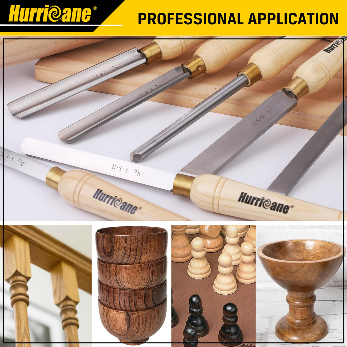 HURRICANE Wood Lathe Chisel Set, 8pc HSS Wood Lathe Turning Tools, Woodworking Lathe Tools with Wooden Box HURRICANE