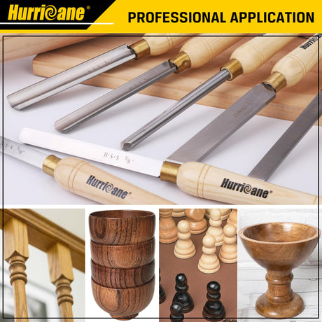HURRICANE Wood Lathe Chisel Set, 8pc HSS Wood Lathe Turning Tools, Woodworking Lathe Tools with Wooden Box HURRICANE
