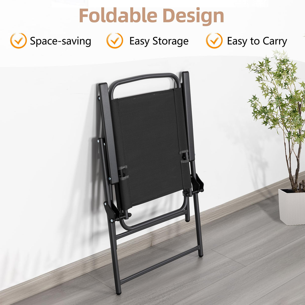 Vongrasig 6 Piece Folding Patio Dining Set,Small Metal Outdoor Garden Patio Table and Chair Set w/Umbrella for Lawn,Deck,Backyard,Black Vongrasig