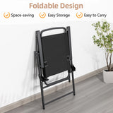 Vongrasig 6 Pieces Folding Patio Dining Set, All Weather Small Metal Outdoor Table and Chairs Set, Patio Furniture Set w/Umbrella, Glass Table & 4 Folding Chairs for Garden, Lawn, Backyard, Black Vongrasig