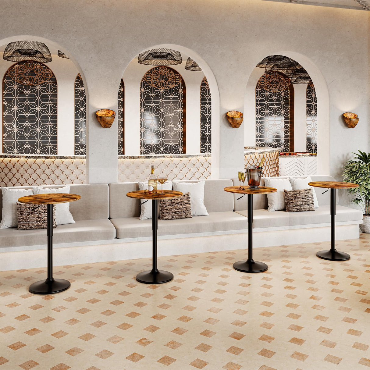 HOOBRO 2 Pcs Bar Table, Height-Adjustable Round Pub Table 27-35.4 Inches with Sturdy Base, Modern Style, Easy to Assemble, Suitable for Small Space, Rustic Brown and Black BF58BTP201G1 HOOBRO