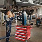 MHEOMTME Rolling Tool Chest with Drawers, Craftsman Tool Box Organizer, Toolbox Cabinet with Keyed Locking System, 5 Drawer Tool Storage Cart on Wheels for Garage, Workshop and Repair Room, Red MHEOMTME