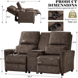 DRMBOOK 63'' RV Loveseat Recliner Sofa, Velvet Fabric Double Camper Couch 2 Seater Recliner with Console, Home Movie Theater Seating Chair, 2 Person Push Back Recliners for Living Room, Brown DRMBOOK