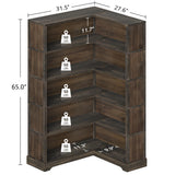 TVU Wood Corner Book Shelf, 5 Tier 65 Inch Tall Bookshelf with Storage, Floor Standing Display Book Shelf for Living Room, Kitchen, Home Office, Rustic Brown TVU