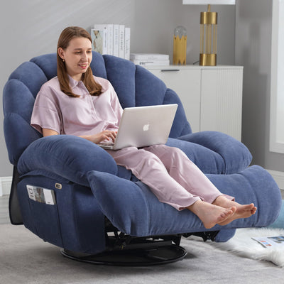 HOMYEDAMIC Power Recliner Chair Rocker Swivel, Comfortable Soft Fabric Shell Shape with Storage 360 Swivel Electric Big Tall Single Reclining Sofa for Adults Living Room Bedroom (ET-Blue)