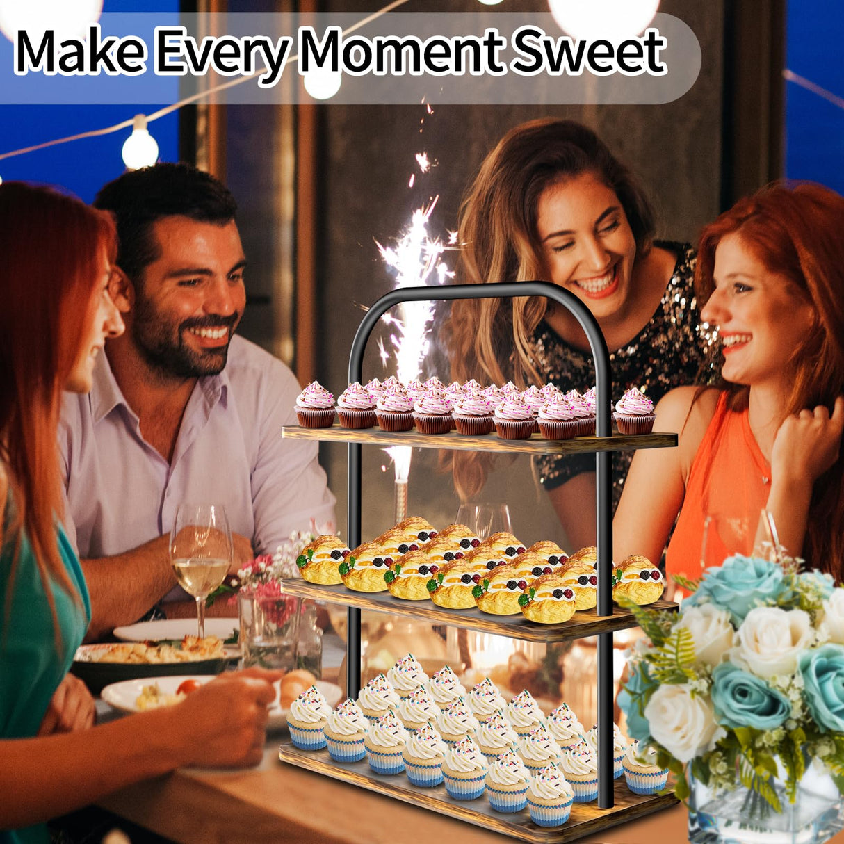 Cupcake Stand, 3 Tier Wood Cupcake Stand for 50 Cupcakes Large Dessert Stand Cupcake Display Stand Cupcake Tower for Farmhouse Decor, Party Serving Tray, Vendor Dessert Table Display Set OugeWood