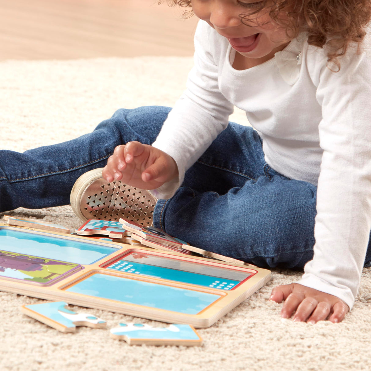 Melissa & Doug Natural Play Wooden Puzzle: Ready, Set, Go (Four 4-Piece Vehicle Puzzles) Melissa & Doug