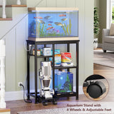 Aquarium Stand with Power Outlet, 3 Tiers Fish Tank Stand with Adjustable Storage Shelves & 4 Wheels for 10, 20 Gallon, 200LBS Capacity Terrarium Stand, Reptile Tank, Black, 24.8" x11.8" x 30.8" Korfile