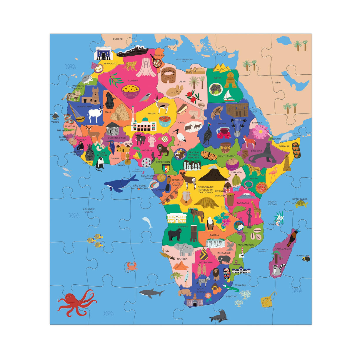 Mudpuppy Map of Africa – 70 Piece Geography Puzzle with Country-Shaped Pieces and Iconic Landscapes Cultural Items and More Mudpuppy