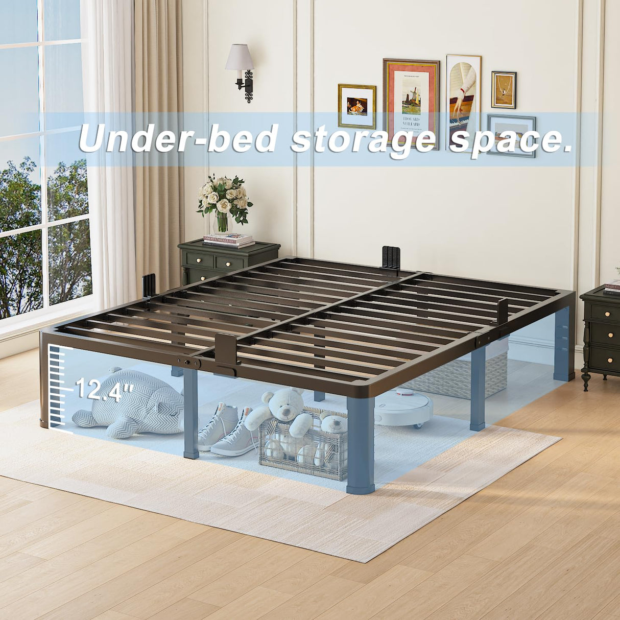 14 inch King Size Bed Frame with Round Corner Legs and Headboard Hole Mattress Slide Stopper 3500 lbs Heavy Duty Metal Platform,Steel Slat Support,No Box Spring Needed,Easy Assembly,Noise Free Yitong Angel
