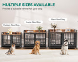 YITAHOME 37.5'' Heavy Duty Dog Crate with Removable Divider, Double Doors & Locks Design, Furniture Style Large Dog Crate with 360° Rotatable Dog Bowls & 360° Wheels & 2 Trays for Small/Medium Dog YITAHOME