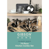 Gibson Home 74 Piece Kitchen in a Box Pots and Pans Cookware, Plates and Bowls Dinnerware, Cutlery Knife Block, Flatware Utensils, Kitchen Tools & Gadgets, Kitchen Storage, Glasses Set Gibson Home