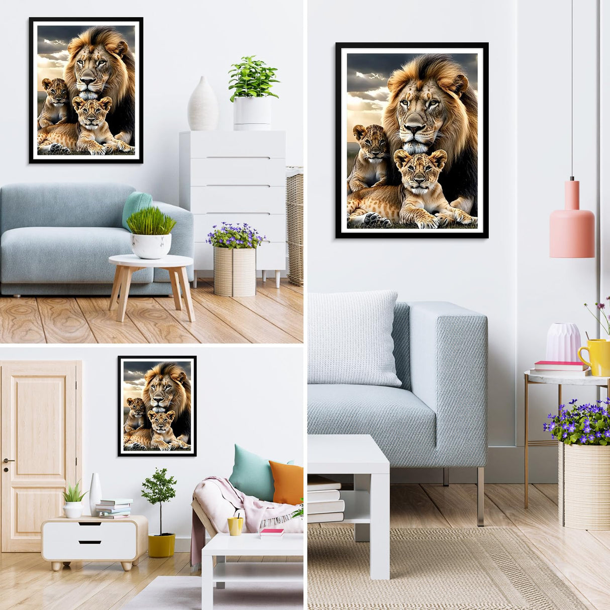 MXJSUA Savannah Lion Home DIY Diamond Painting by Number Kits for Adults, 5D Round Drill Diamond Gem Art Painting Picture Arts Kits Craft for Home Wall Decor 12x16 Inch MXJSUA