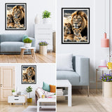 MXJSUA Savannah Lion Home DIY Diamond Painting by Number Kits for Adults, 5D Round Drill Diamond Gem Art Painting Picture Arts Kits Craft for Home Wall Decor 12x16 Inch MXJSUA
