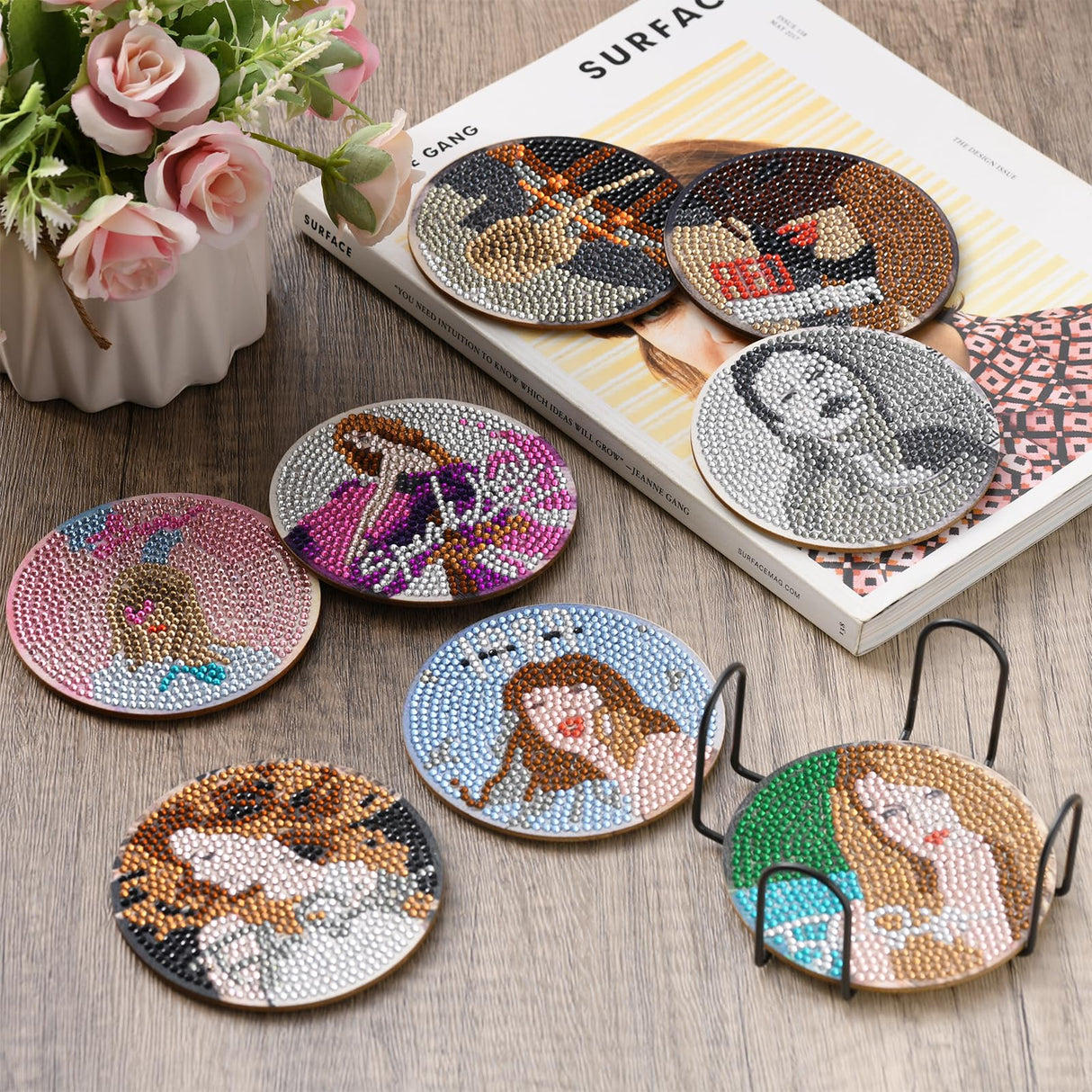 TresBeaux Diamond Painting Coasters Kit, 8 PCS DIY Music Star Diamond Art Coasters with Holder, Diamond Art Kits for Adults, Unique Gift for Music Lovers and Fans TresBeaux