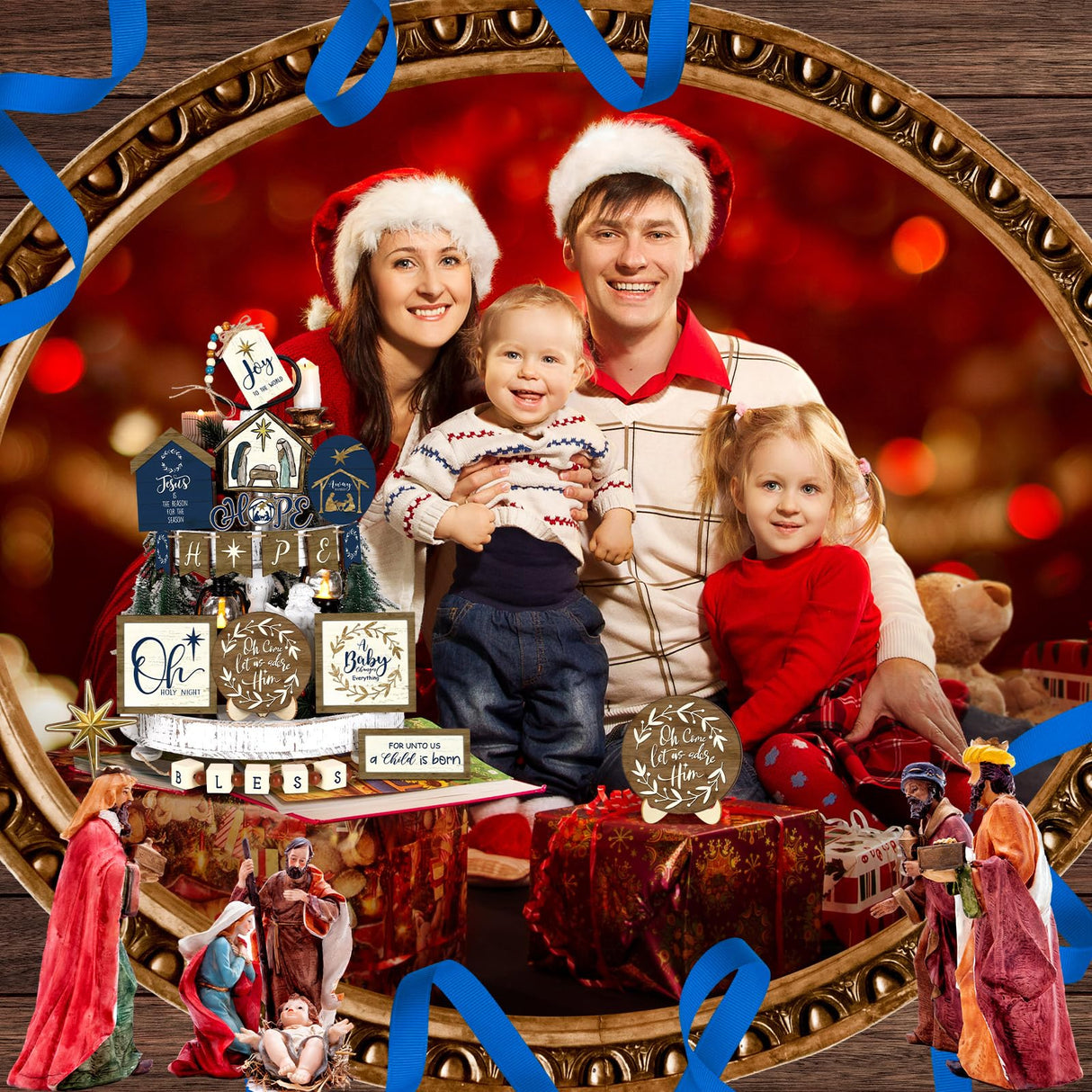 Bucherry 1 Sets Christmas Christian Tiered Tray Decor Christmas Jesus Theme Tray Decor Angel Jesus Star Wooden Decor Wood Angels Mangers Jesus' Birth Decor(Novel) Bucherry