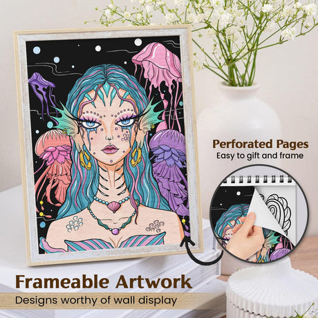 Adult Coloring Book for Women Spiral Bound - 30 Fashion Vibes, Gothic Fantasy Horror Creepy Giant Adult Designs, Thick Paper for Markers - Relaxation Gift for Woman Mindful Palette
