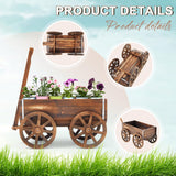 Beeveer Wooden Wagon Planter Box, Garden Planter with Wagon Wheels, Flower Cart for Patio Garden Balcony, Decorative Patio Planter Flowers Herbs Vegetables for Indoor Outdoor Decor, Brown (Classic) Beeveer
