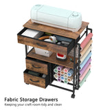 VENNQD Storage Cart Compatible with Cricut Machines Stand Cutting Machine Stand with Drawers and Vinyl Roll Holder Rolling Craft Cabinet Table for Cricut Craft Workstation (Rustic Brown) VENNQD