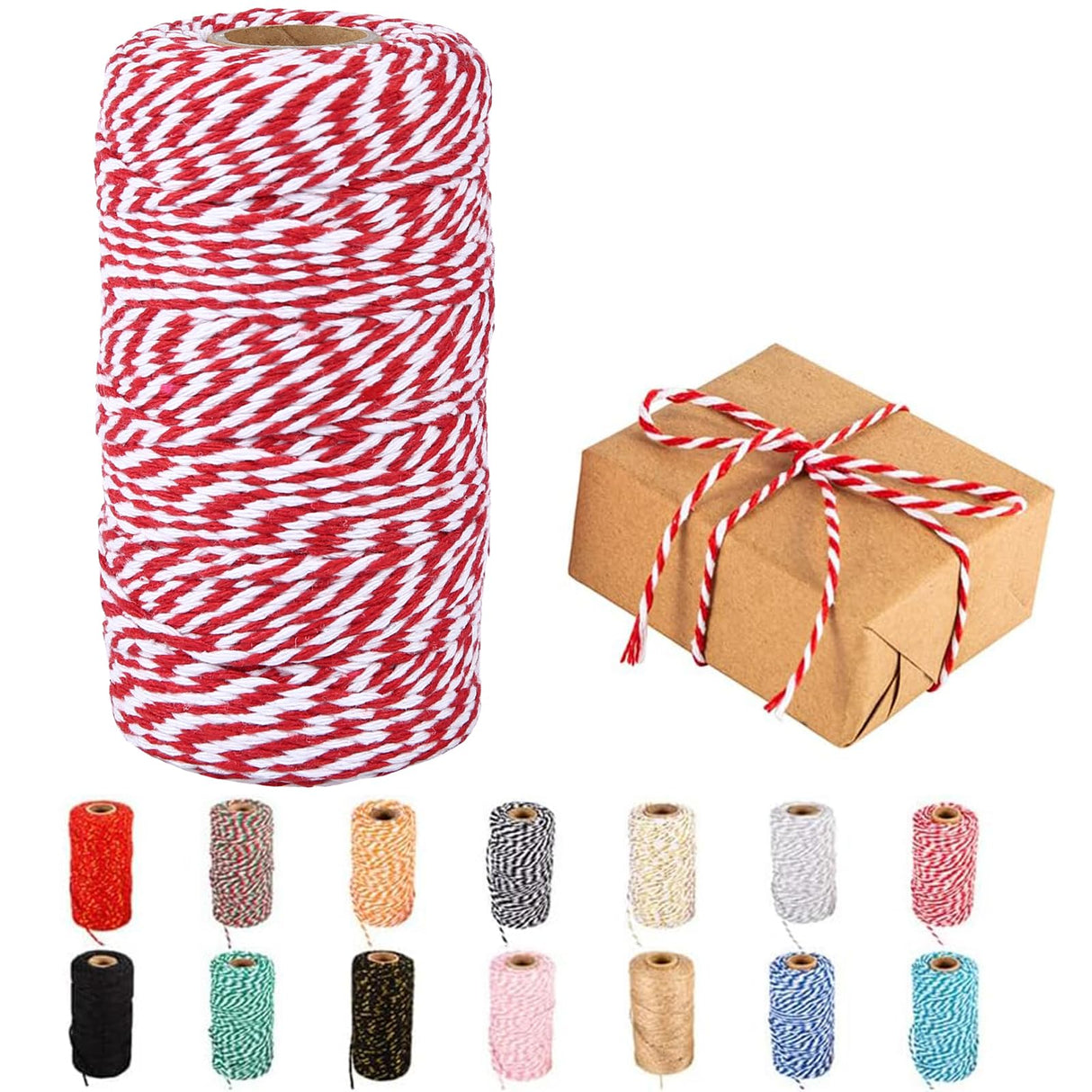 Cotton Twine, 328 Feet Red & White - Craft & Wedding Decor, Butchers & Christmas Wrapping String FLIPPED