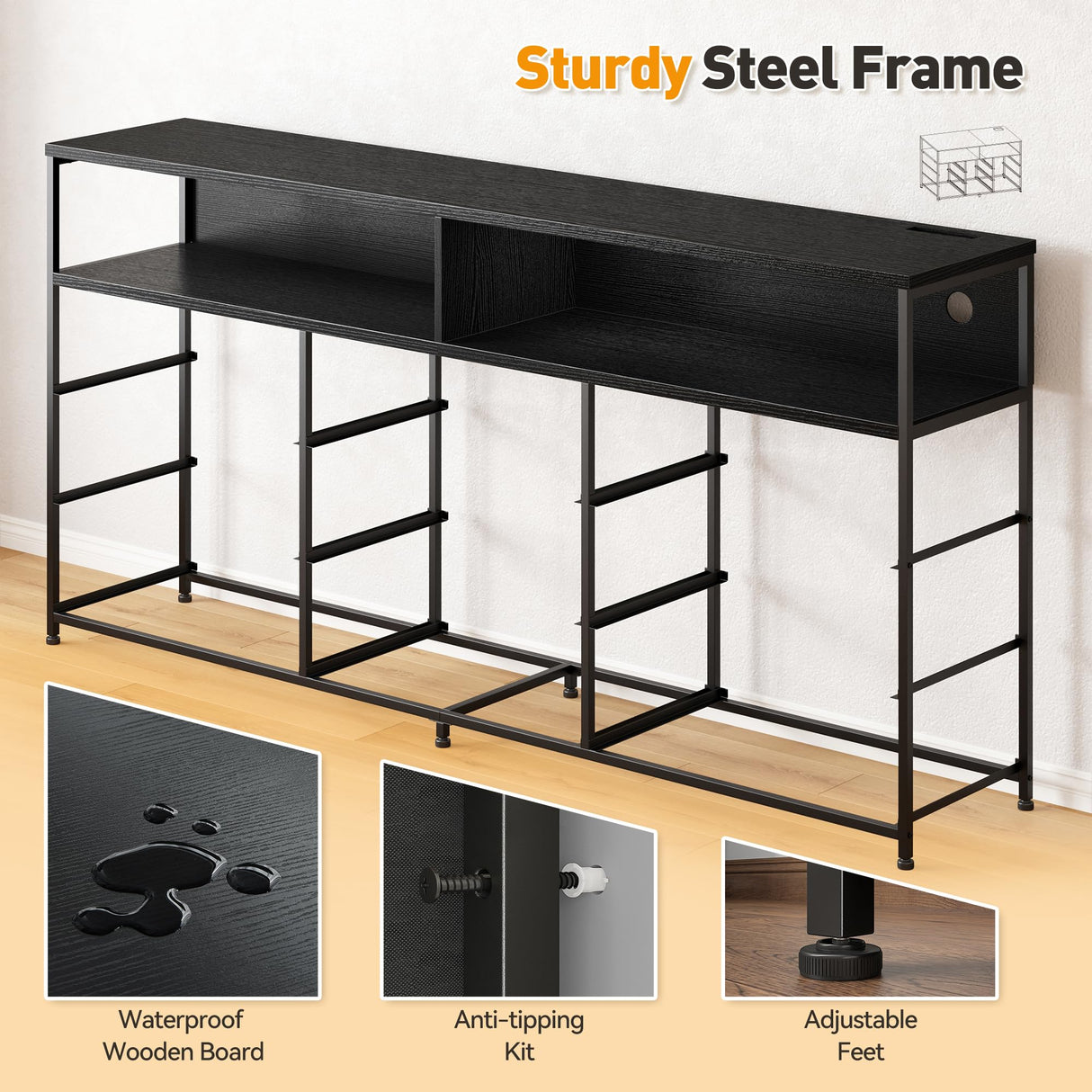 EnHomee 55” W Dresser, Black Dresser for Bedroom with Power Outlet & LED Lights for 65" TV Stand for Bedroom Dresser with 9 Fabric Drawers, Sturdy Dressers for Bedroom, Closet, Entryway EnHomee