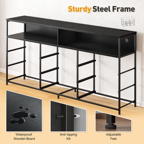 EnHomee 55” W Dresser, Black Dresser for Bedroom with Power Outlet & LED Lights for 65" TV Stand for Bedroom Dresser with 9 Fabric Drawers, Sturdy Dressers for Bedroom, Closet, Entryway EnHomee