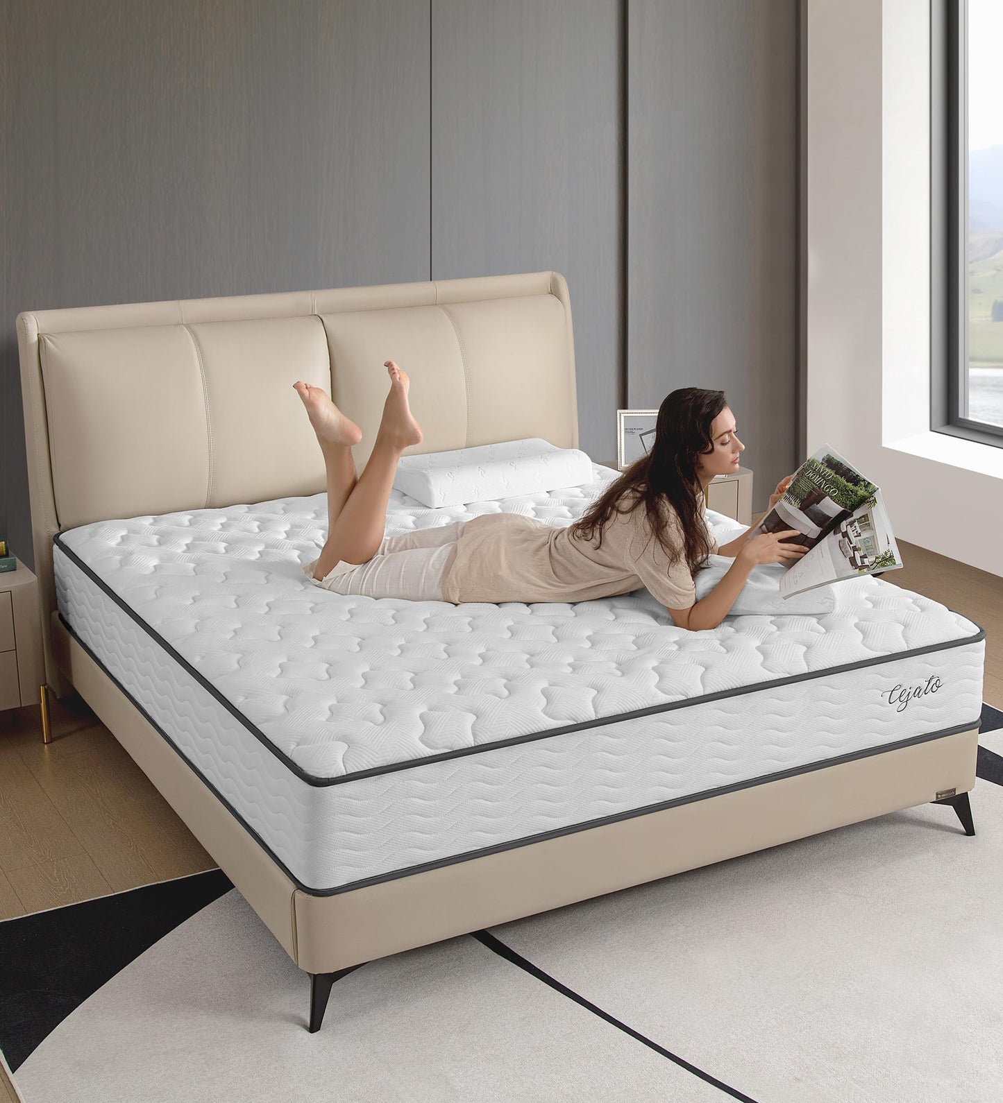 Cejato Queen Size Mattresses,10 Inch Memory Foam Hybrid Queen Mattresses in a Box White Mattress with Provide Sleep Support and Pressure Relief,Medium Firm,CertiPUR-US.