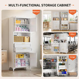 steelftyn 75" Pantry Storage Cabinet, Metal Storage Cabinet with 4 Doors, 2 Drawers, 3 Adjustable Shelves, White steelftyn