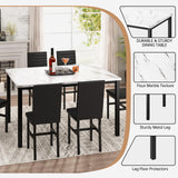 Recaceik Dinner Table Set for 6,Faux Marble Dining Room Table Set,7 Piece Dining Table Set for 6 with PU Leather for Kitchen and Dining (White & Black) Recaceik