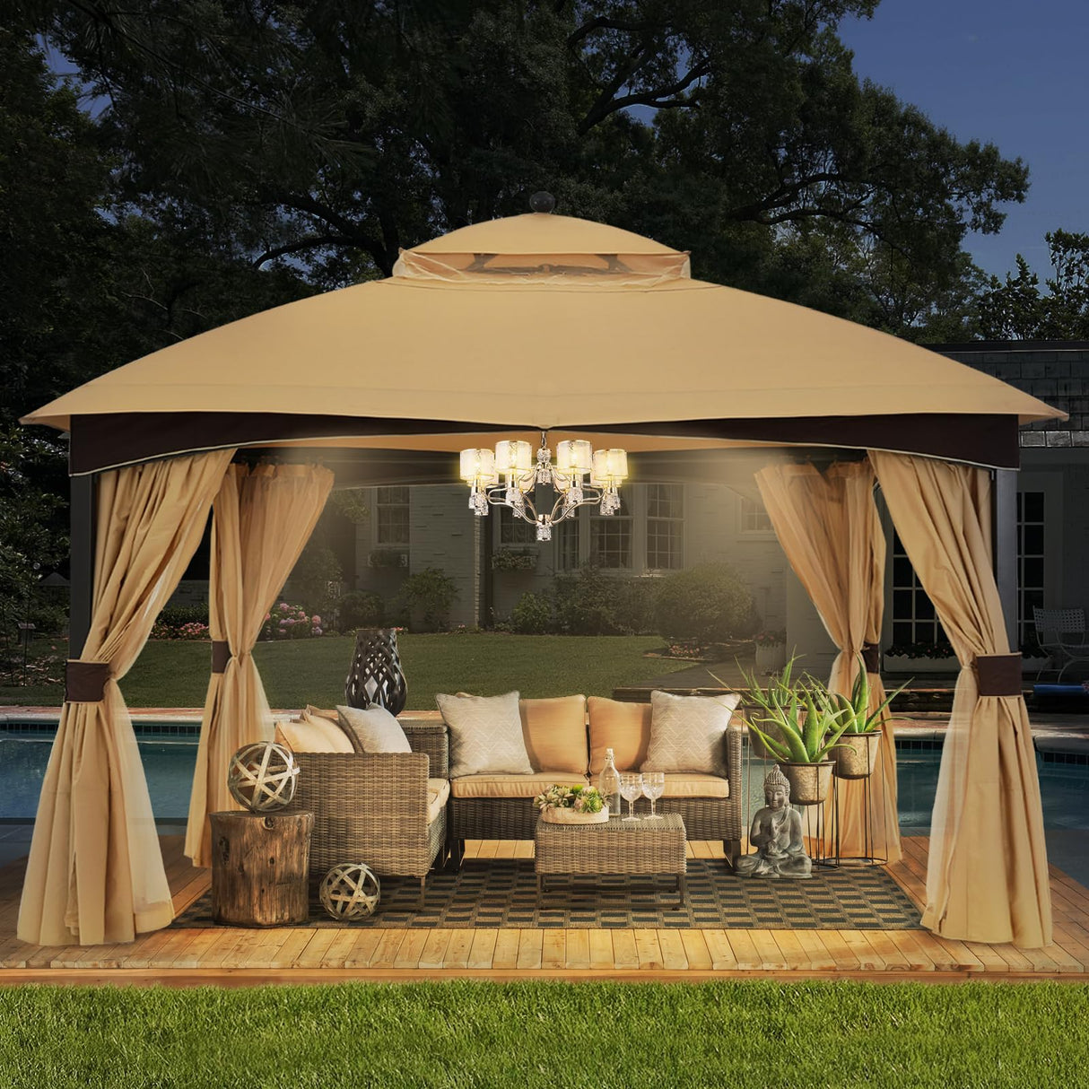 ABCCANOPY Outdoor Gazebo 11x13 with Netting - Double Roof Patio Gazebos for Backyard Garden Deck Lawn, Beige ABCCANOPY
