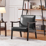 Yaheetech PU Leather Accent Chair, Mid-Century Modern Armchair with Solid Wood Legs, Reading Leisure Chair with High Back for Living Room Bedroom Waiting Room, Black Yaheetech