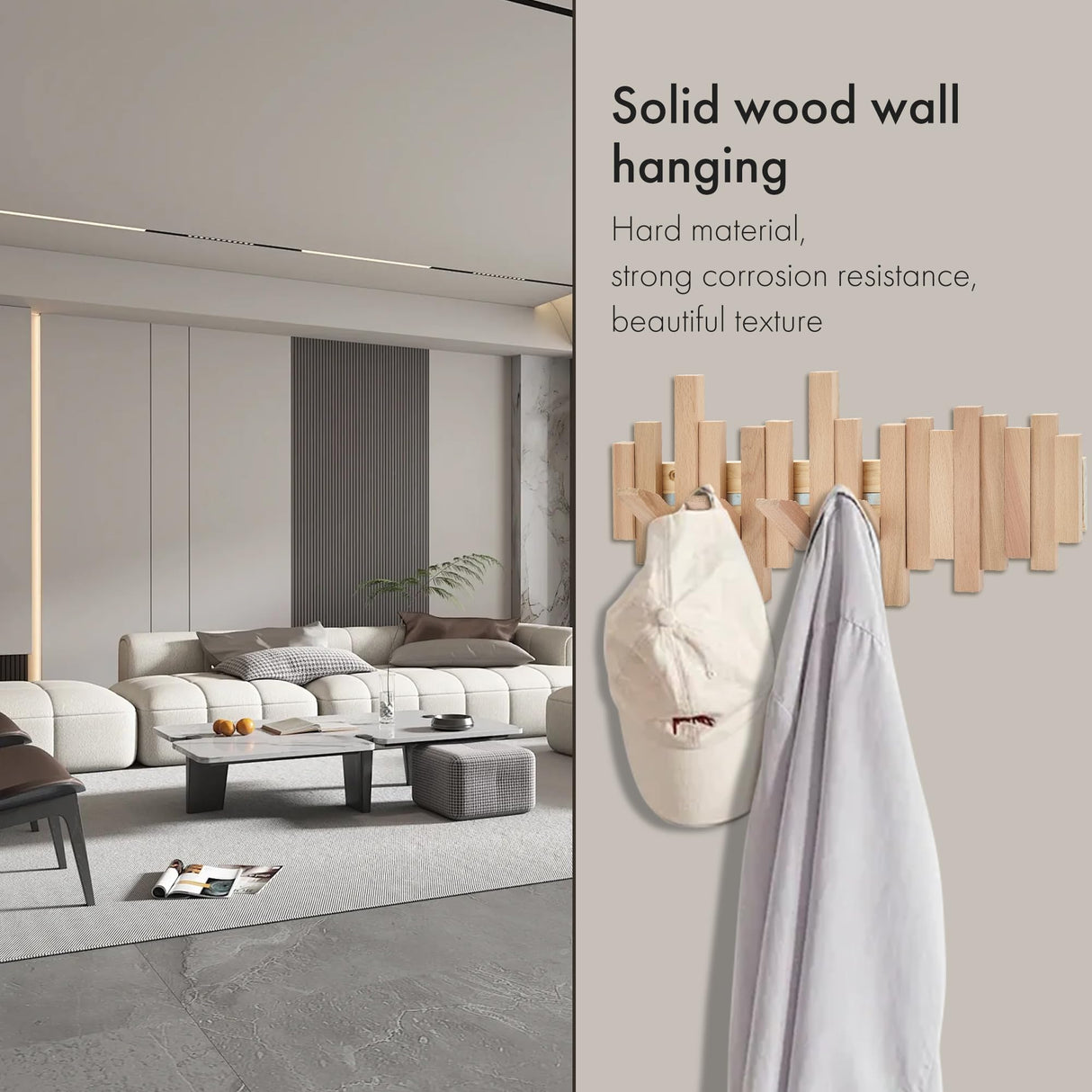 Natural Wood Wall Mounted Piano Coat Rack| Coat Rack Wall Mount| Flip Down Wall Hook Rack 6 Hooks| Entryway Wall Art Hook,Made of Acacia Wood Wall Art HLYYCC