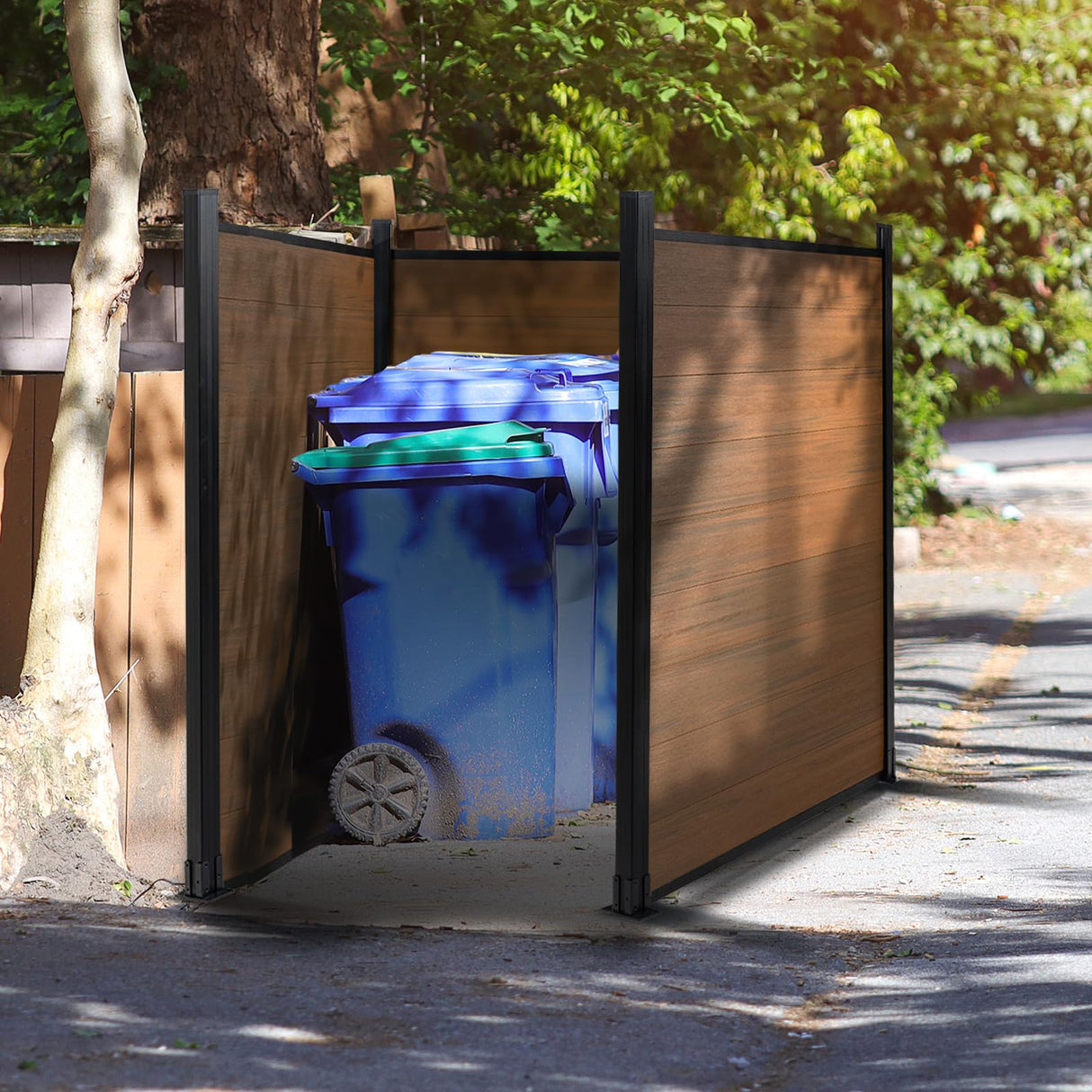 6 Ft×6 Ft Garden Privacy Fence, Outdoor Wood Plastic Composite Fence Panel, Waterproof Screen No Dig Adjustable Weatherproof, Complete Kit Without Post, Brown treslam