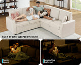 VanAcc Sofa Bed, 85 Inch Sleeper Couch with Storage Seat, L Shaped Sofa with Pull Out Sofa Bed, Sectional Couches for Living Room Apartment, Beige Linen Couch Sofa VanAcc